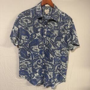 J.Crew Classic Linen Paisley Short Sleeve Button-Up Aloha Shirt Blue Size M